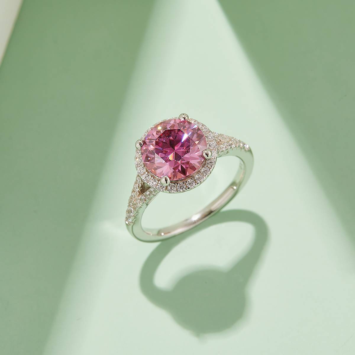 Double arm round bag S925 silver plated platinum moissanite diamond women's ring 3.0 carats D-grade